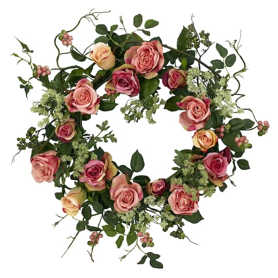 20&#x22; Pink and Green Rose Wreath